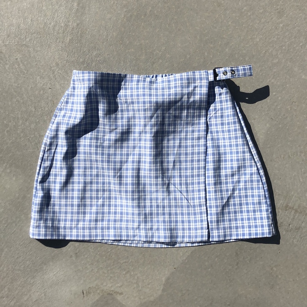 Trendy Cool Blue Plaid Skirt